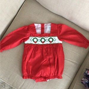 Smocked Red Holiday Bubble for Baby